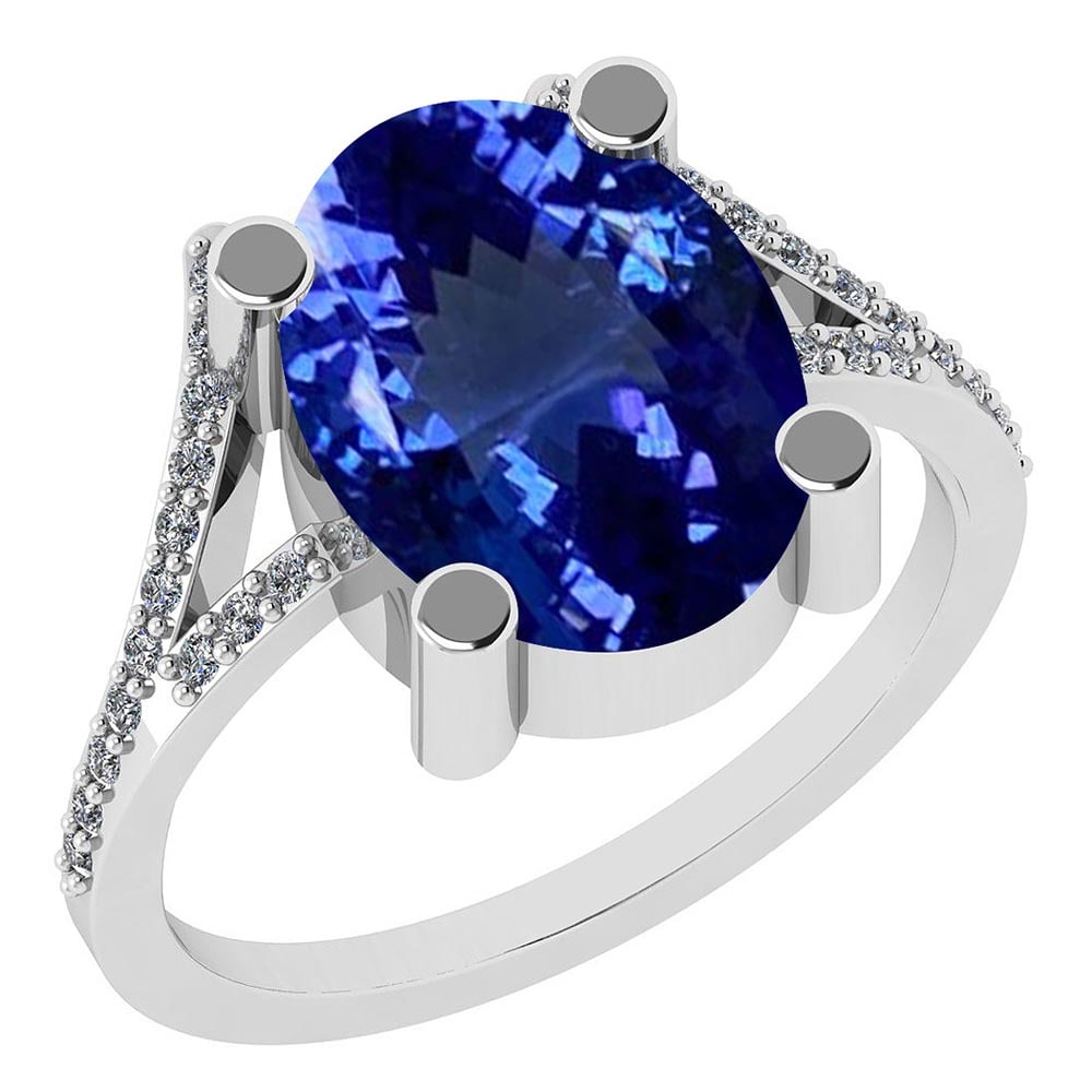 Certified 4.14 Ctw VS/SI1 Tanzanite and Diamond 14K White Gold Vintage Styl: Color Stone Approx Weight: 4.00 Ctw (1 pcs Oval) Center Stone Color: Tanzanite Center Stone Setting: Prong Side Stone Approx Weight: 0.14 Ctw Side Stone Color: G-H Stone Clarity: VS/SI1 Stone Setting: