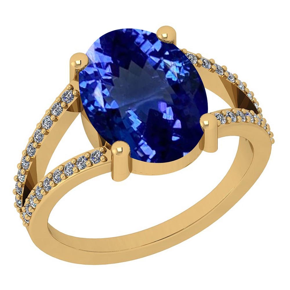 Certified 5.45 Ctw VS/SI1 Tanzanite and Diamond 14K Yellow Gold Vintage Sty: Color Stone Approx Weight: 5.27 Ctw (1 pcs Oval) Center Stone Color: Tanzanite Center Stone Setting: Prong Side Stone Approx Weight: 0.18 Ctw Side Stone Color: G-H Stone Clarity: VS/SI1 Stone Setting:
