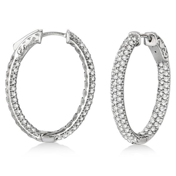 Pave-Set Inside-Outside Diamond Hoop Earrings 14k White Gold 2.75ctw: CENTER STONE; Diamond CENTER STONE CLARITY; SI1 CENTER STONE COLOR; J-K CENTER STONE SETTING; Pave SIDE STONE CLARITY; SIDE STONE COLOR; SIDE STONE SETTING; ctw OF SIDE STONE: SIDE STONE QUALITY; #PAP