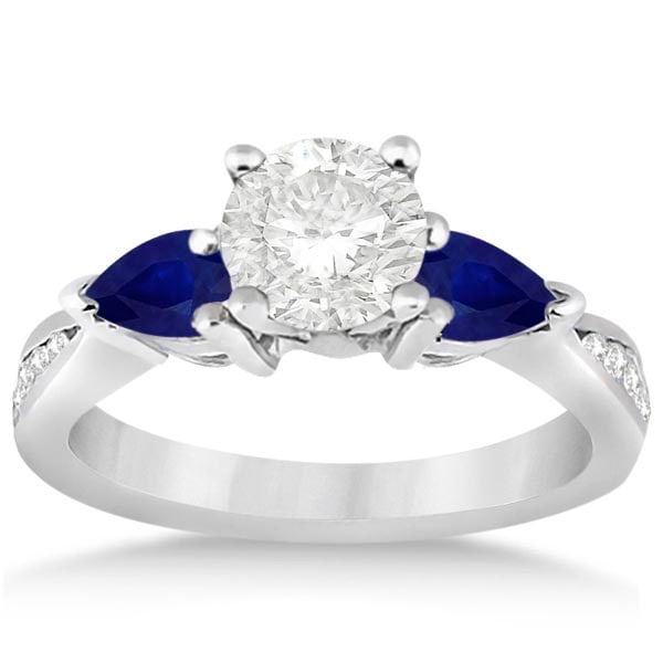 Diamond and Pear Blue Sapphire Engagement Ring Platinum 1.79ctw: CENTER STONE; DIAMOND 1.00 CTW CENTER STONE CLARITY; SI1-SI2 CENTER STONE COLOR; J-K CENTER STONE SETTING; SIDE STONE CLARITY; Eye Clean,SI1-SI2 SIDE STONE COLOR; Blue,J-K SIDE STONE SETTING; Prong,Ch