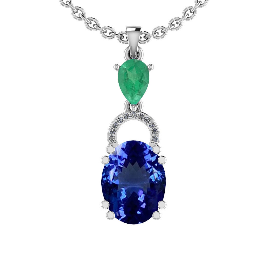Certified 5.36 Ctw VS/SI1 Tanzanite,Emerald And Diamond 14K White Gold Vint: Center Stone Approx Weight: 4.80 Ctw (Oval Cut) Center Stone Color: Tanzanite Center Stone Setting: Prong Color Stone Weight: 0.50 ctw stone Color: Emerald (Pear Cut )Setting: Prong Side Stone 0.06 Ct