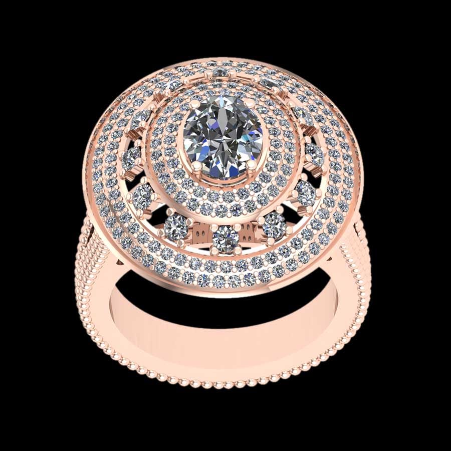 5.23 Ctw SI2/I1 Diamond 18K Rose Gold Engagement Ring: Center Diamond Weight : 1.25 Ctw (Oval Cut) Center Diamond Color :-J-K Setting : Prong Side Weight Of Ctw 1.21 Ctw Color : J-K Clarity : SI2/I1 Stone Setting : Prong Metal Weight : Approx 11.90 gram 1