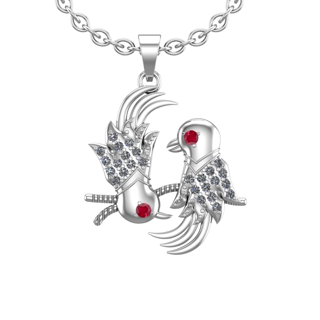 0.08 Ctw SI2/I1 Ruby and Diamond 14K White Gold Little Birds Necklace: Eye Stone Weight :-0.02 ctw Eye stone Color :- Ruby Setting : Prong Side Weight Of Ctw 0.06 Ctw Color : J-K Clarity : SI2/I1 Stone Setting : Prong Metal Weight : Approx 2.80 gram 14K White Gold Little