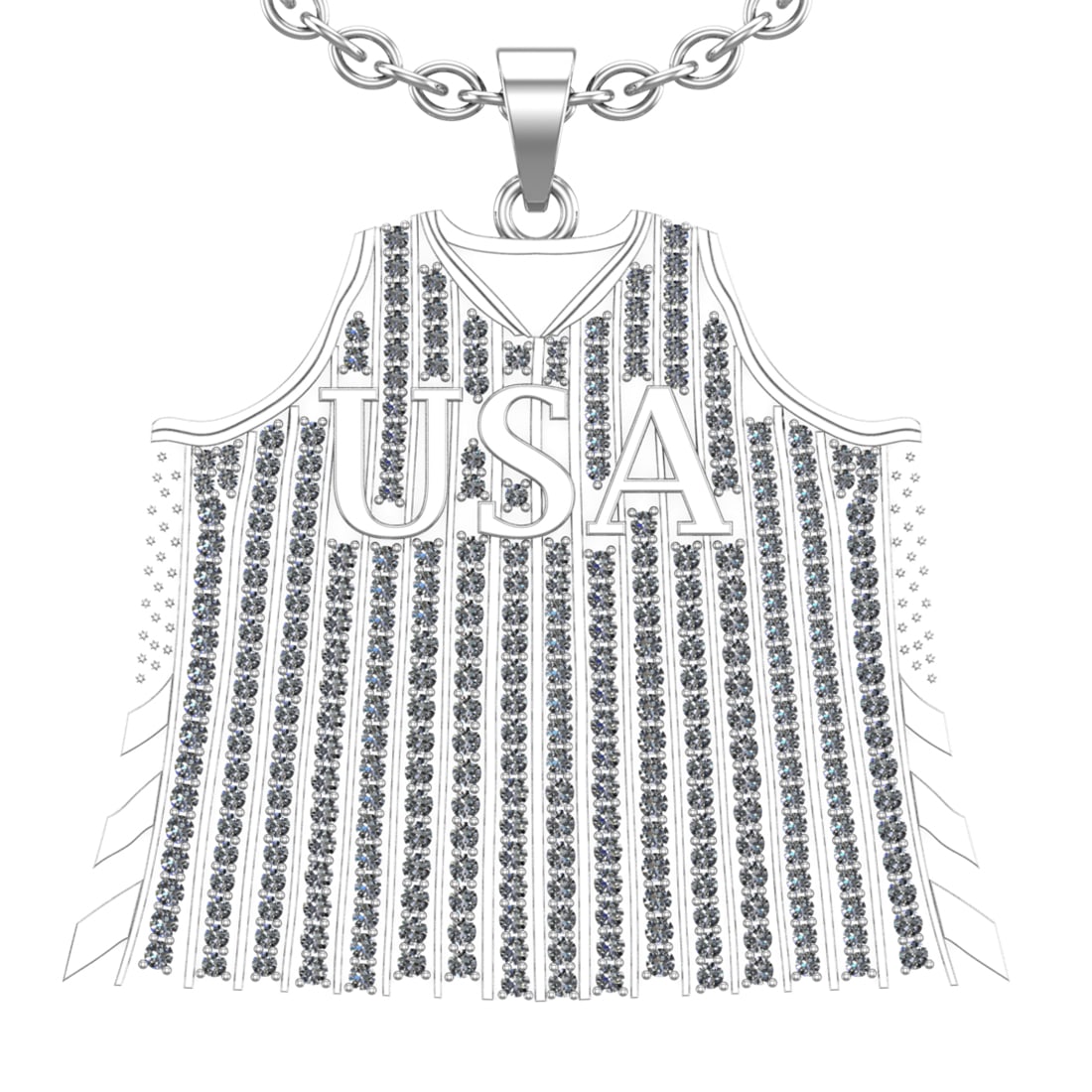 3.65 Ctw SI2/I1 Diamond 14K White Gold football theme Jersey pendant neckla: Total Diamond Weight : 3.65 Ctw (Round cut) Center Diamond Color :- J-K Center Clarity : SI2/I1 Stone Setting : Prong Metal Weight : Approx 19.80 Gram 14K White Gold football theme Jersey pendant Neck