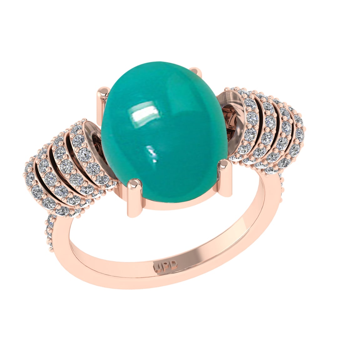 6.47 Ctw VS/SI1 Emerald and Diamond 14k Rose Gold Engagement Ring: Center Stone Weight : 5.82 Ctw ( Oval Cab) Center Stone Color :-Emerald Setting : Prong Side Weight Of Ctw 0.65 Ctw Color : J-K Clarity : VS/SI1 Stone Setting : Prong Metal Weight : Approx 4.90 gram 1