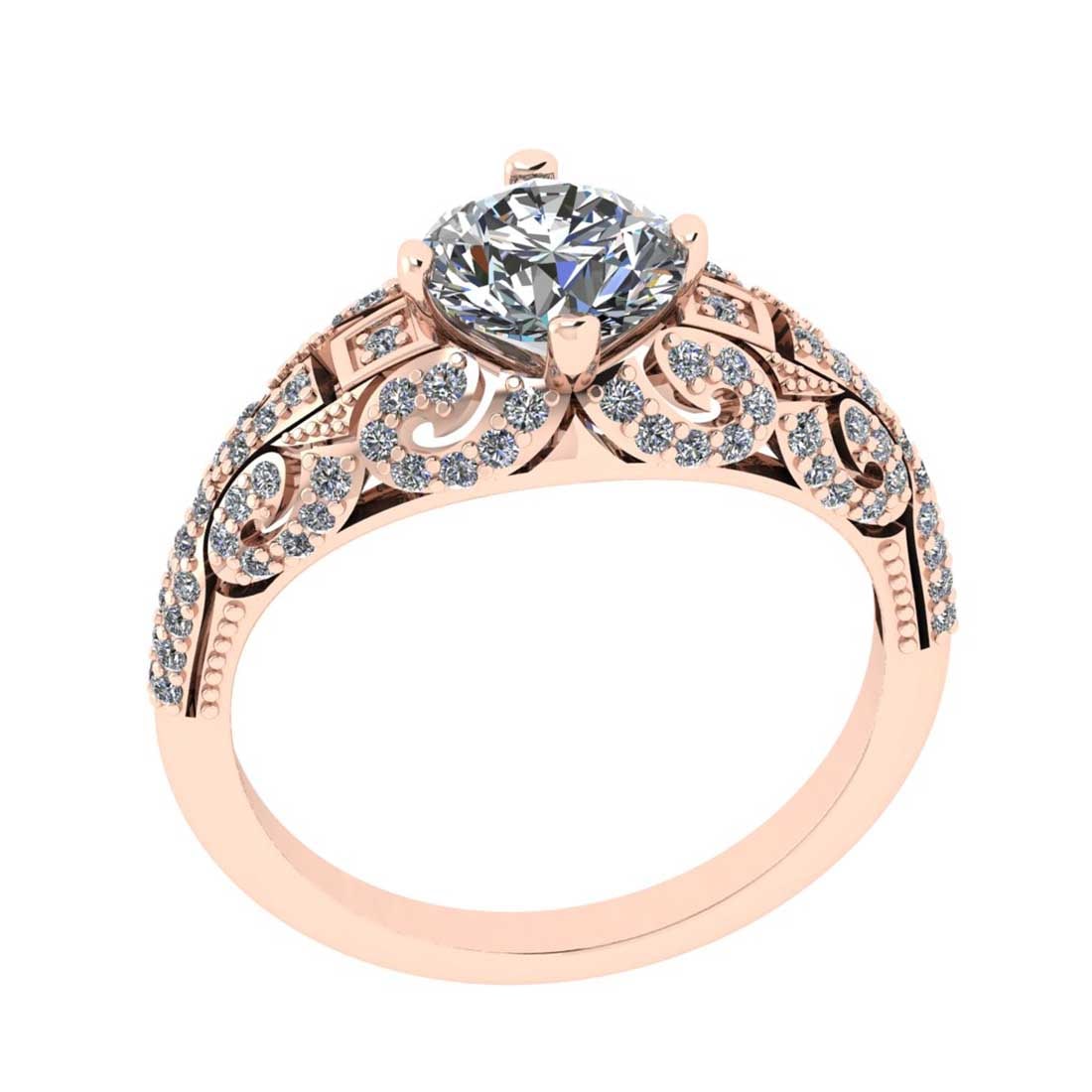 2.15 Ctw SI2/I1 Diamond Style 14K Rose Gold Vintage Style Ring: Center Diamond Weight : 1.80 Ctw (Round Cut) Center Diamond Color : J-K Center Stone Setting : Prong Center Stone Clarity : SI2/I1 Side Stone Weight Of Ctw 0.35 Ctw Side Stone Color : J-K Stone Clarit