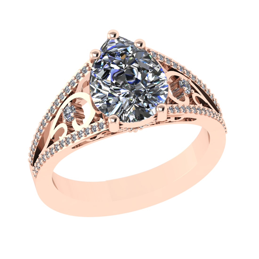 2.90 Ctw SI2/I1 Diamond 14K Rose Gold Engagement Ring: Center Diamond Weight :-: 2.50 Ctw ( Pear Cut) Color :- J-K Clarity : SI2/I1 Center Stone Setting : Prong Side Diamond Weight Of Ctw 0.40 Ctw Color : J-K Clarity : SI2/I1 Stone Setting : Prong Metal W