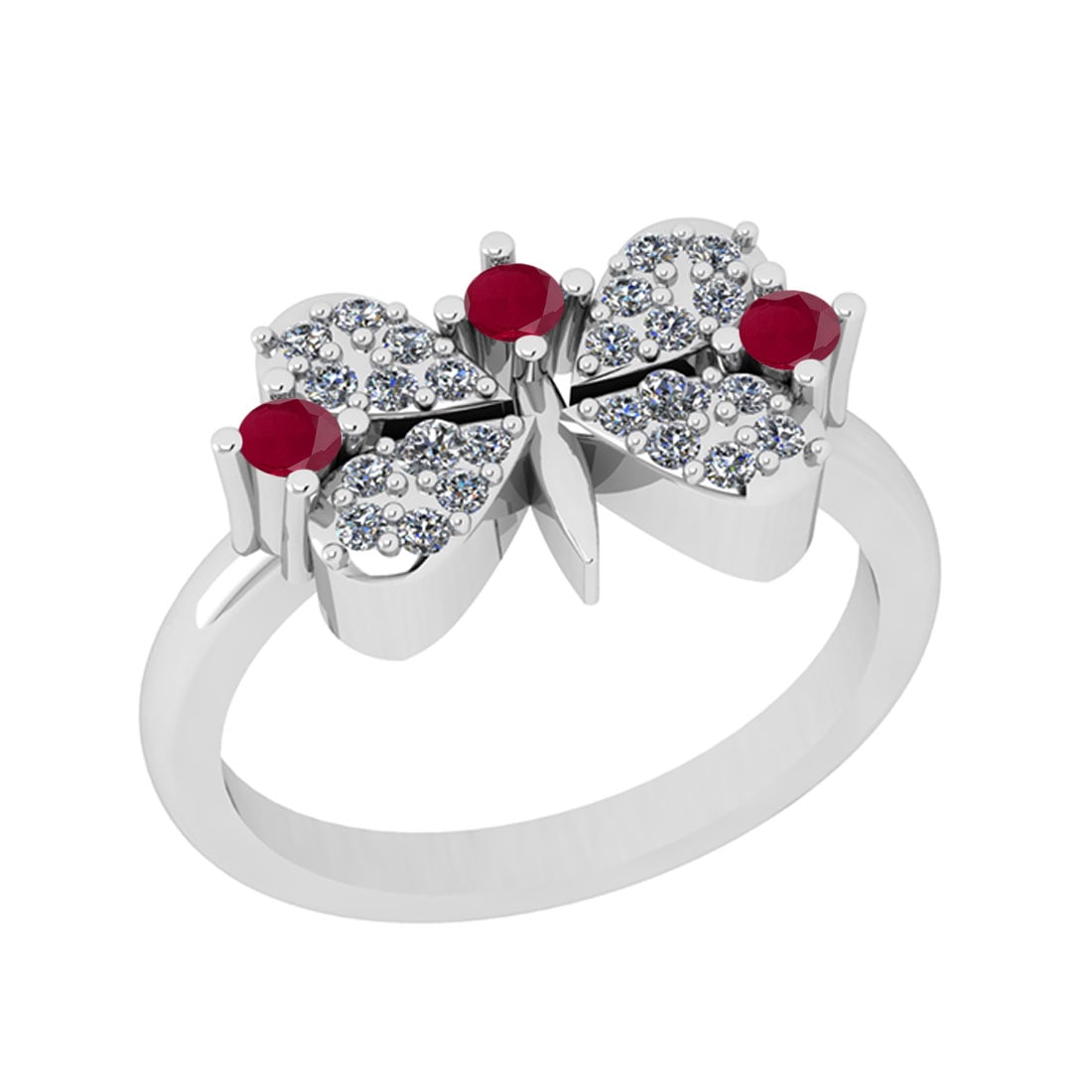 0.40 Ctw SI2/I1 Ruby And Diamond 14K White Gold Ring: Center Stone Weight : 0.15 Ctw ( Round Cut ) Center Stone Color : Ruby Center Stone Setting : Prong Side Stone Weight Of Ctw 0.25 Ctw Side Stone Color : White J-K Diamond Stone Clarity : SI2/I1 Stone