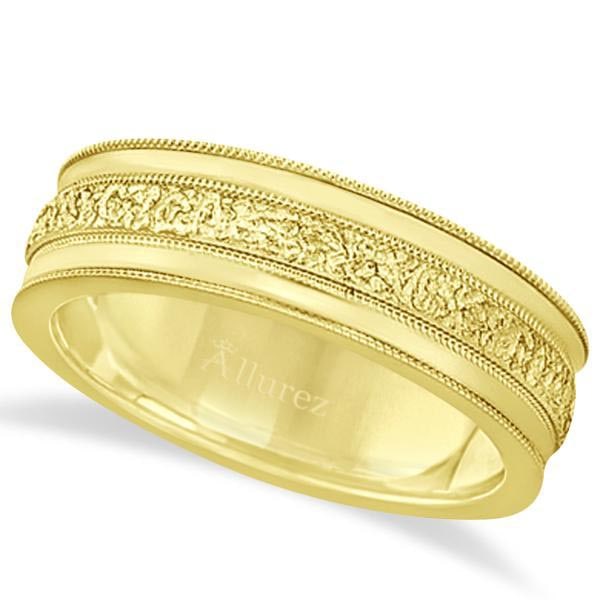 Carved Mens Wedding Ring Diamond Cut Band 18k Yellow Gold 7 mm (1 of 1)