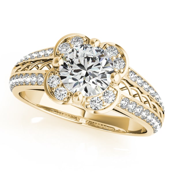 Certified 1.70 Ctw SI2/I1 Diamond 14K Yellow Gold Vintage Style Engagement: Center Diamond Approx Weight: 1.00 Ctw (Round Cut) Center Color: J-K Center Stone Clarity: SI2/I1 Center Stone Setting: Prong Side Stone 0.70 Ctw Side Stone Color: J-K Stone Clarity: SI2/I1 Stone Sett