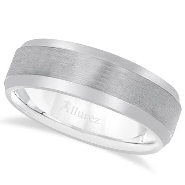 Comfort-Fit Carved Wedding Band in platinum for Men 7mm (1 of 1)
