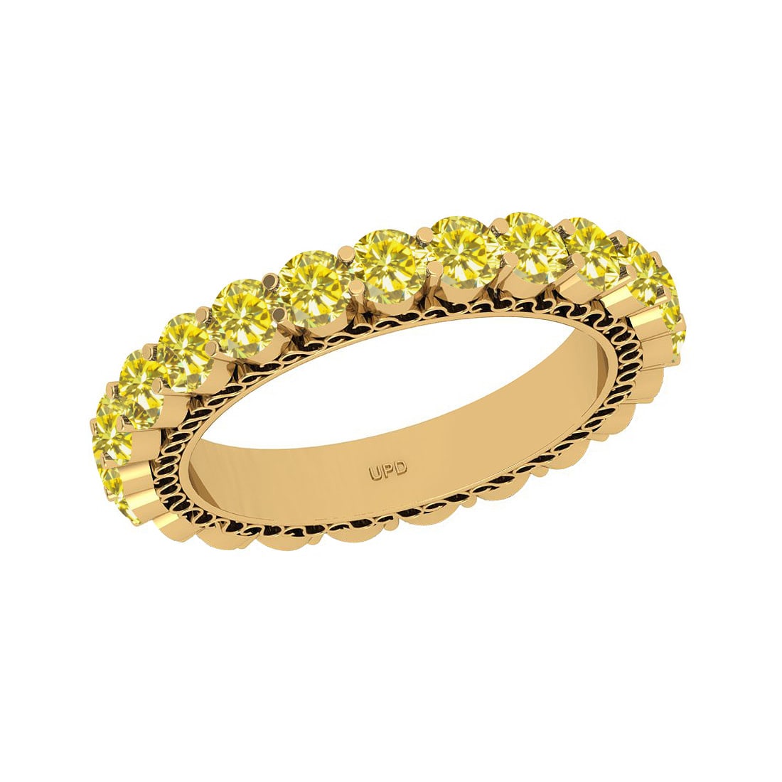 2.30 Ctw I2/I3 Treated Fancy Yellow Diamond 14K Yellow Gold Eternity Band R: Diamond Weight : 2.30 Ctw (Round Cut) Diamond Color :- Treated Fancy Yellow Diamond Setting : Prong Center Clarity : I2/I3 Metal Weight : Approx 4.20 Gram 14K Yellow Gold Eternity Band Ring Current Ri