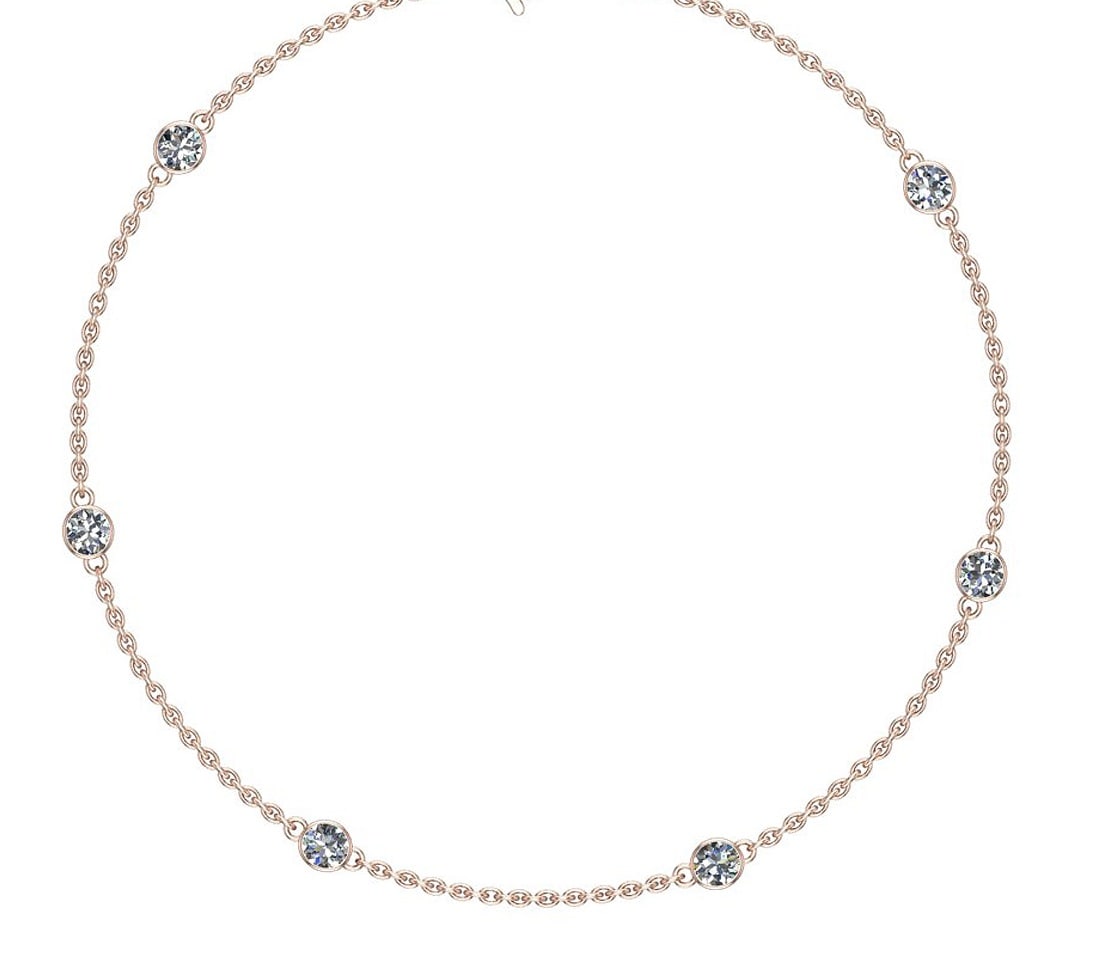 0.70 Ctw SI2/I1 Diamond 14K Rose Gold Station Necklace: Center Diamond Weight : 0.70 Ctw (10 Psc Round Cut) Center Diamond Color :- J-K Center Clarity : SI2/I1 Stone Setting : Metal Weight : Approx 3.50 Gram 14K Rose Gold Station Necklace Size-18 Inch SJT0