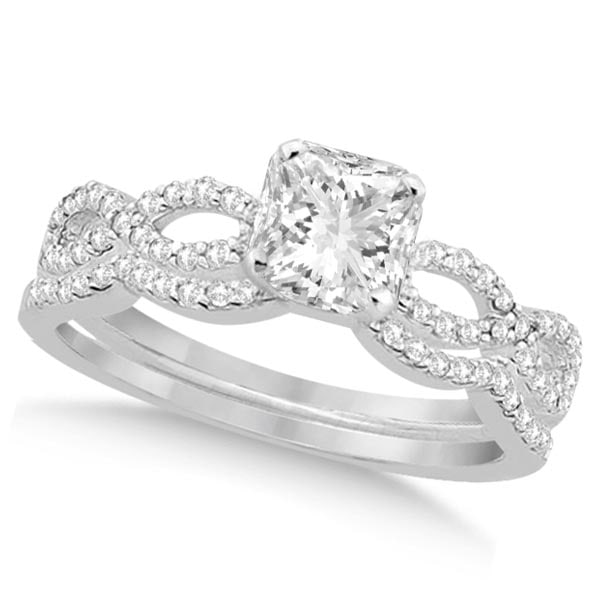 Infinity Princess Cut Diamond Bridal Ring Set 14k White Gold 0.88ctw (1 of 1)