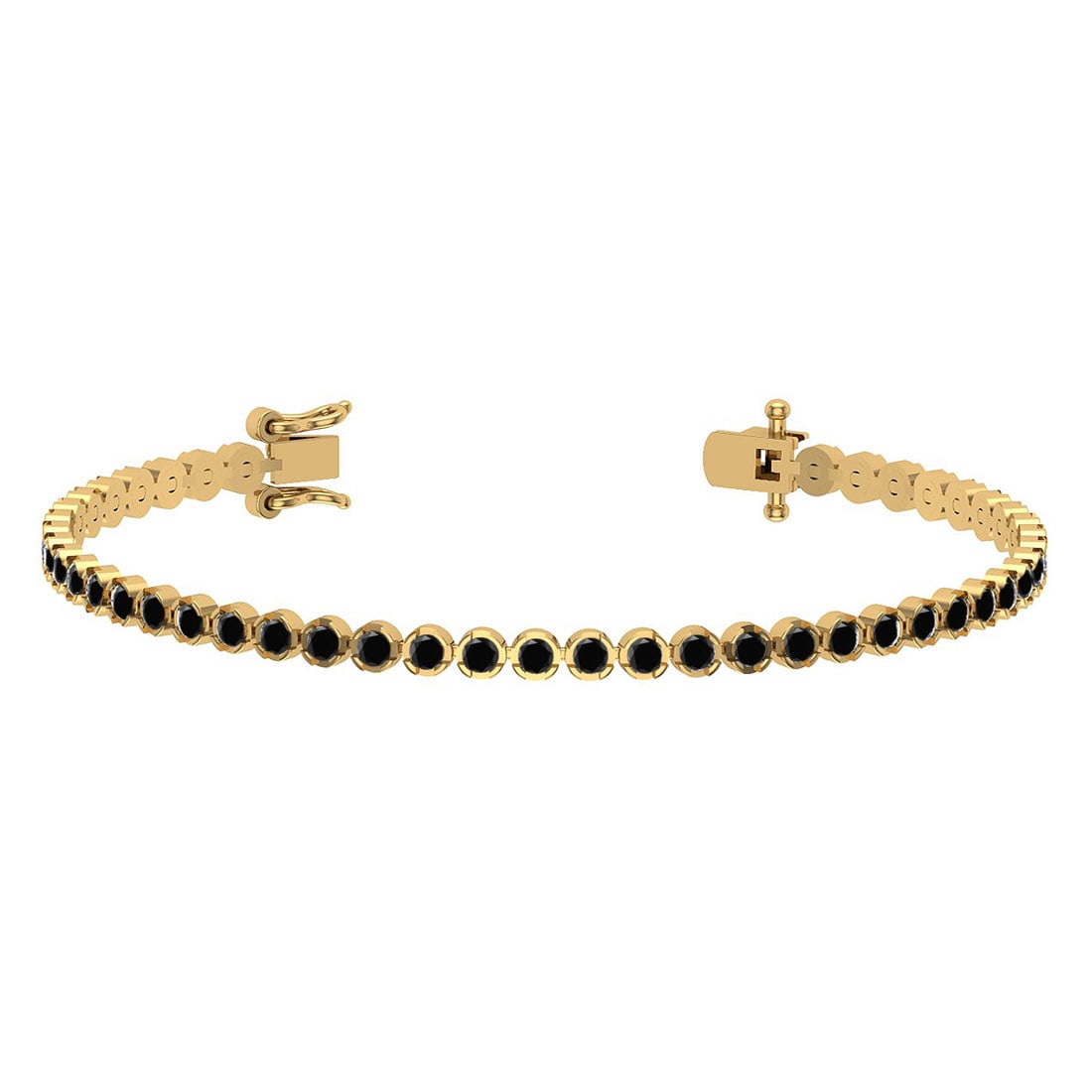 2.60 Ctw i2/i3 Treated Fancy Black Diamond 14K Yellow Gold Bracelet: Center Diamond Weight : 2.60 Ctw (Round Cut) Center Diamond Color :- Treated Fancy Black Diamond Center Clarity : I2/I3 Stone Setting : Prong Metal Weight : Approx 7.90 Gram 14K Yellow Gold Bracelet #
