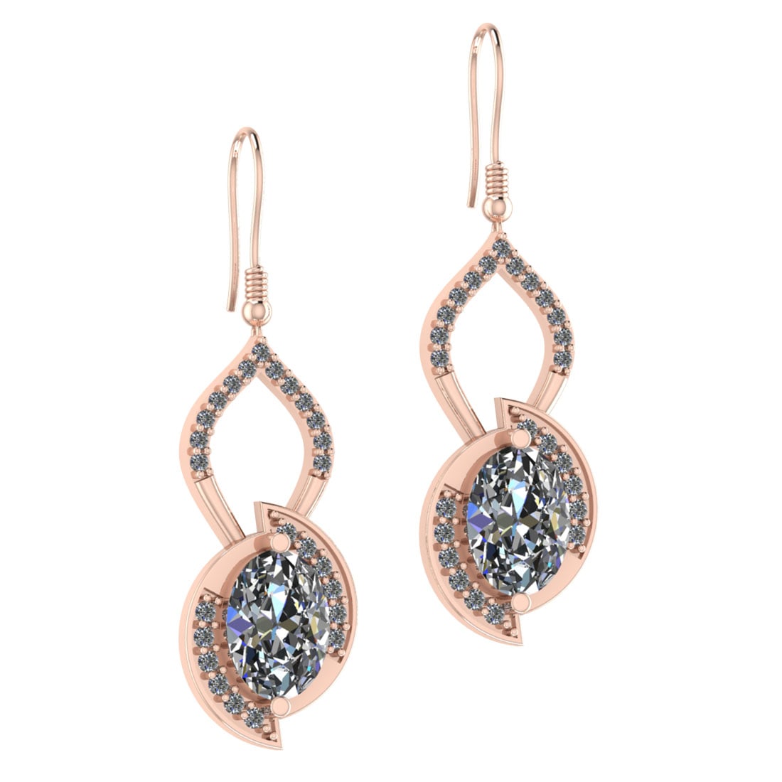 2.00 Ctw SI2/I1 Diamond 14K Rose Gold Wire Hook Earrings: Center Diamond Weight : 1.40 Ctw (Oval Cut) Center Diamond Color : J-K Center Stone Setting : Prong Center Stone Clarity : SI2/I1 Side Stone Weight Of Ctw 0.60 Ctw Side Stone Color : J-K Stone Clarity