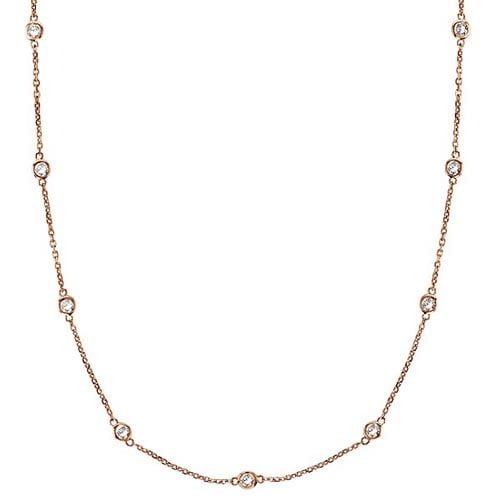 Station Bezel-Set Necklace in 14k Rose Gold (0.33 ctw): METAL TYPE: 14k Rose Gold ;TOTAL CARAT WEIGHT: 0.33 ;NAME OF CENTER STONE: Diamond ;CENTER STONE SHAPE: Round ;CENTER STONE CLARITY: SI ;CENTER STONE COLOR: G-h ;CENTER STONE SETTING: Bezel ;CENTER