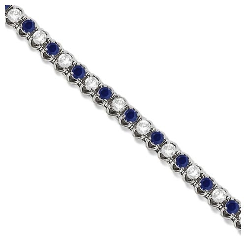 Round Blue Sapphire and Diamond Tennis Bracelet 14k White Gold 4.75ctw: CENTER STONE; Sapphire CENTER STONE CLARITY; CENTER STONE COLOR; Blue CENTER STONE SETTING; Prong SIDE STONE CLARITY; SI SIDE STONE COLOR; J-K SIDE STONE SETTING; Prong ctw OF SIDE STONE: 2 SIDE STONE