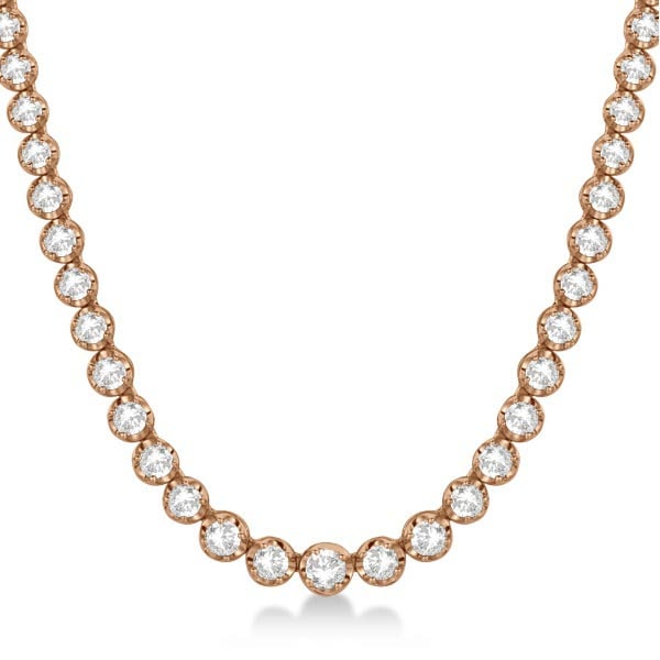 Eternity Diamond Tennis Necklace 14k Rose Gold (10.35ct): METAL TYPE: 14k Rose Gold ;TOTAL CARAT WEIGHT: 10.35 ;NAME OF CENTER STONE: Diamond ;CENTER STONE SHAPE: Round ;CENTER STONE CLARITY: I1 ;CENTER STONE COLOR: G-h ;CENTER STONE SETTING: Prong ;CENTER S