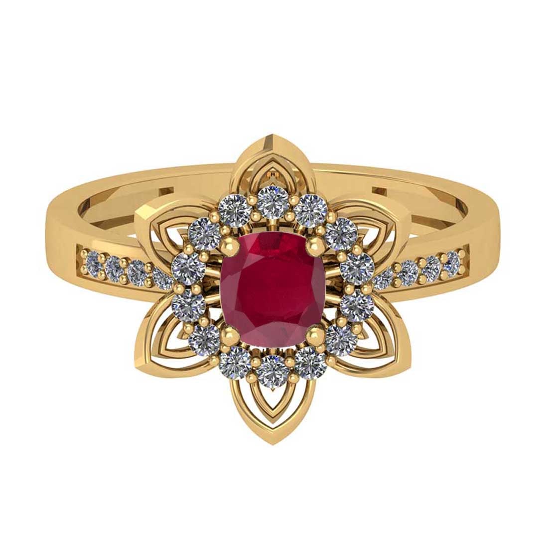 0.76 Ctw SI2/I1Ruby and Diamond 14K Yellow Gold Engagement Ring - 2