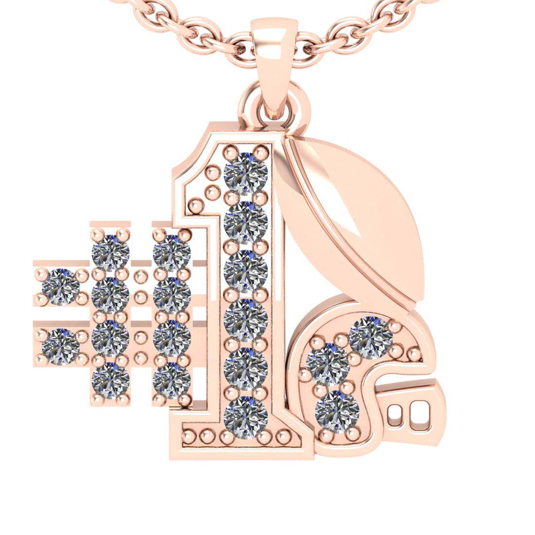 0.18 Ctw SI2/I1 Diamond 14K Rose Gold football theme pendant necklace: Total Diamond Weight : 0.18 Ctw (Round cut) Center Diamond Color :- J-K Center Clarity : SI2/I1 Stone Setting : Prong Metal Weight : Approx 3.50 Gram 14K Rose Gold football theme pendant necklace