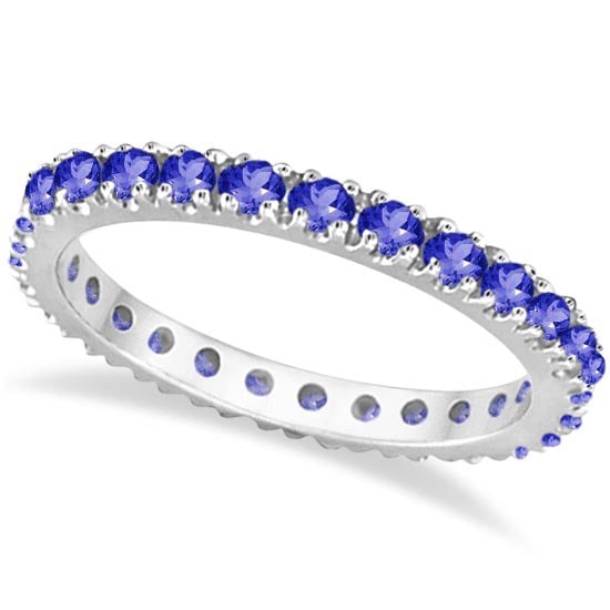 Tanzanite Eternity Stackable Ring Band 14K White Gold 0.75ctw: CENTER STONE; Tanzanite CENTER STONE CLARITY; CENTER STONE COLOR; CENTER STONE SETTING; Prong SIDE STONE CLARITY; SIDE STONE COLOR; SIDE STONE SETTING; ctw OF SIDE STONE: SIDE STONE QUALITY; 