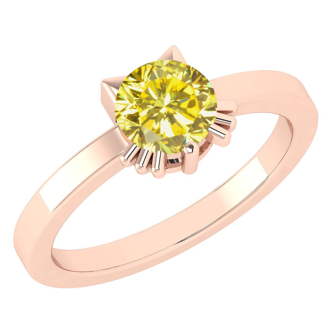 Certified 1.00 Ctw Treated Fancy Yellow Diamond Cat Style Solitaire Ring 14: Stone Weight ; 1.00 Ctw (1 Pcs Round) Center Stone Color: Treated Fancy Yellow Diamond Stone Clarity: SI2/I1 Center Stone Setting ; Prong Metal Weight Approx: 2.70 Gram Gold 14K Rose Gold Solitaire Ri