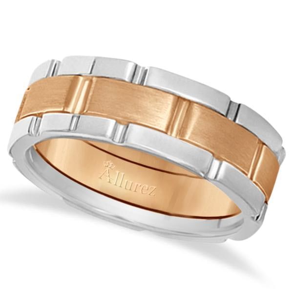Comfort-Fit Two-Tone Wedding Band in 14k White and Rose Gold 8.5mm: CENTER STONE; CENTER STONE CLARITY; CENTER STONE COLOR; CENTER STONE SETTING; SIDE STONE CLARITY; SIDE STONE COLOR; SIDE STONE SETTING; ctw OF SIDE STONE: SIDE STONE QUALITY; #PAPPS20985v3