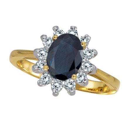 Blue Sapphire and Diamond Ring 14k Yellow Gold 2.10 ctw: CENTER STONE; Sapphire CENTER STONE CLARITY; CENTER STONE COLOR; CENTER STONE SETTING; Prong SIDE STONE CLARITY; SI SIDE STONE COLOR; J-K SIDE STONE SETTING; Prong ctw OF SIDE STONE: 0.3 SIDE STONE QU