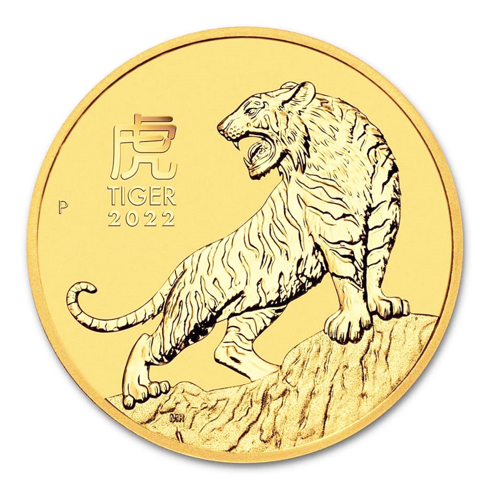 2022 Australia 10 oz Gold Lunar Tiger BU (Series III): 2022 Australia 10 oz Gold Lunar Tiger BU (Series III) #PAPPS64149v7