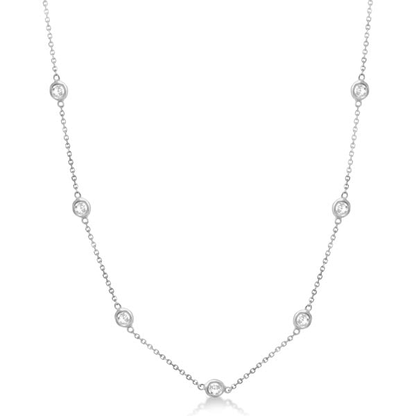 Diamond Station Necklace Bezel-Set 14K White Gold 0.76ctw: CENTER STONE; Diamond CENTER STONE CLARITY; SI1-SI2 CENTER STONE COLOR; J-K CENTER STONE SETTING; Bezel SIDE STONE CLARITY; SIDE STONE COLOR; SIDE STONE SETTING; ctw OF SIDE STONE: SIDE STONE QUALITY;
