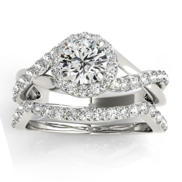 Diamond Twisted Halo Engagement Ring Setting and Band 18k Platinum 1.53ctw: CENTER STONE 1.00 CTW ; DIAMOND CENTER STONE CLARITY; SI1-SI2 CENTER STONE COLOR; J-K CENTER STONE SETTING; SIDE STONE CLARITY; SI1-SI2 SIDE STONE COLOR; J-K SIDE STONE SETTING; Prong ctw OF SIDE STON