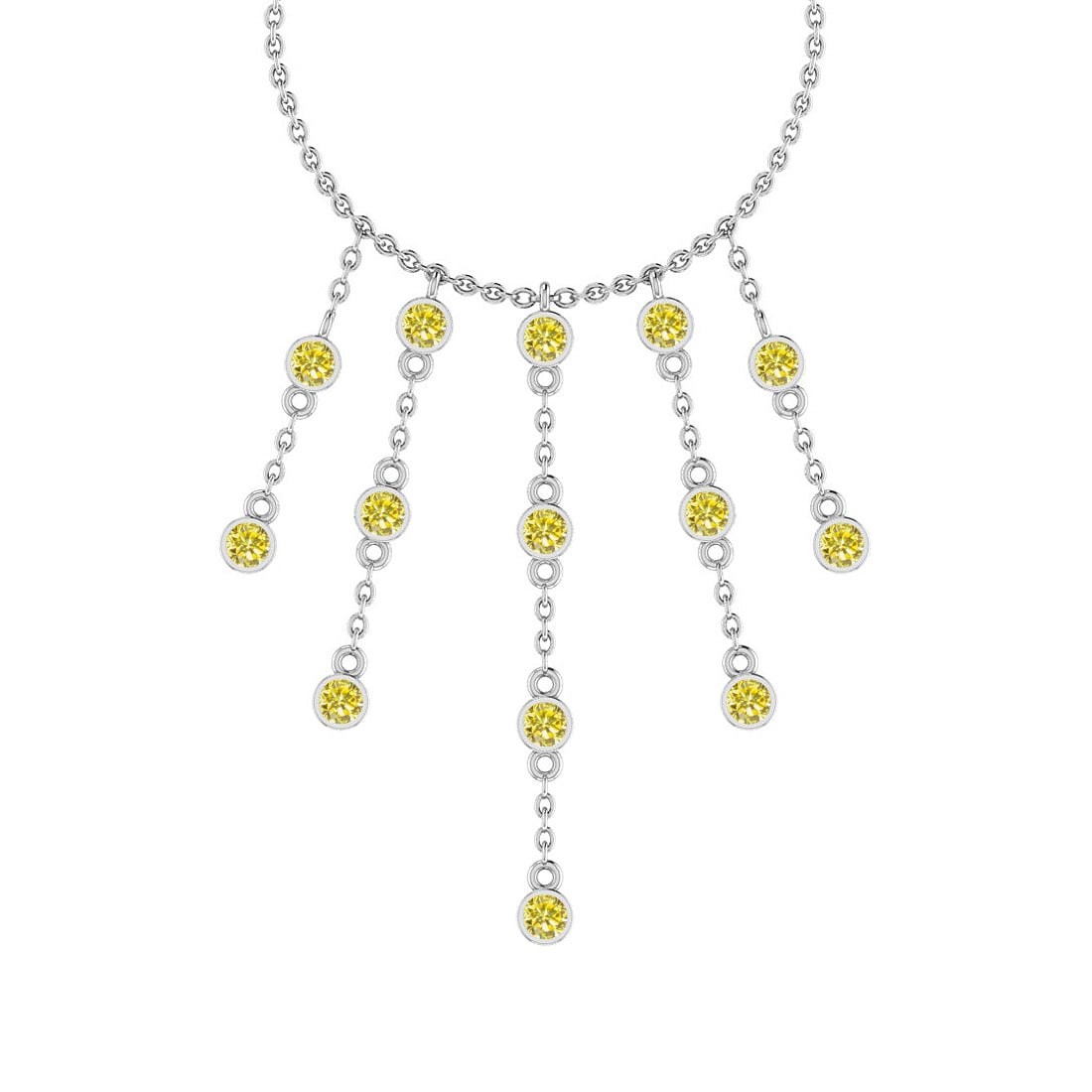 1.12 Ctw i2/i3 Treated Fancy Yellow Diamond 14K White Gold Yard Necklace: Center Diamond Weight : 1.12 Ctw (Round Cut) Center Diamond Color :-Treated Fancy Yellow Diamond Center Clarity : i2/i3 Stone Setting : Prong Metal Weight : Approx 6.00 Gram 14K White Gold Yard Neckla