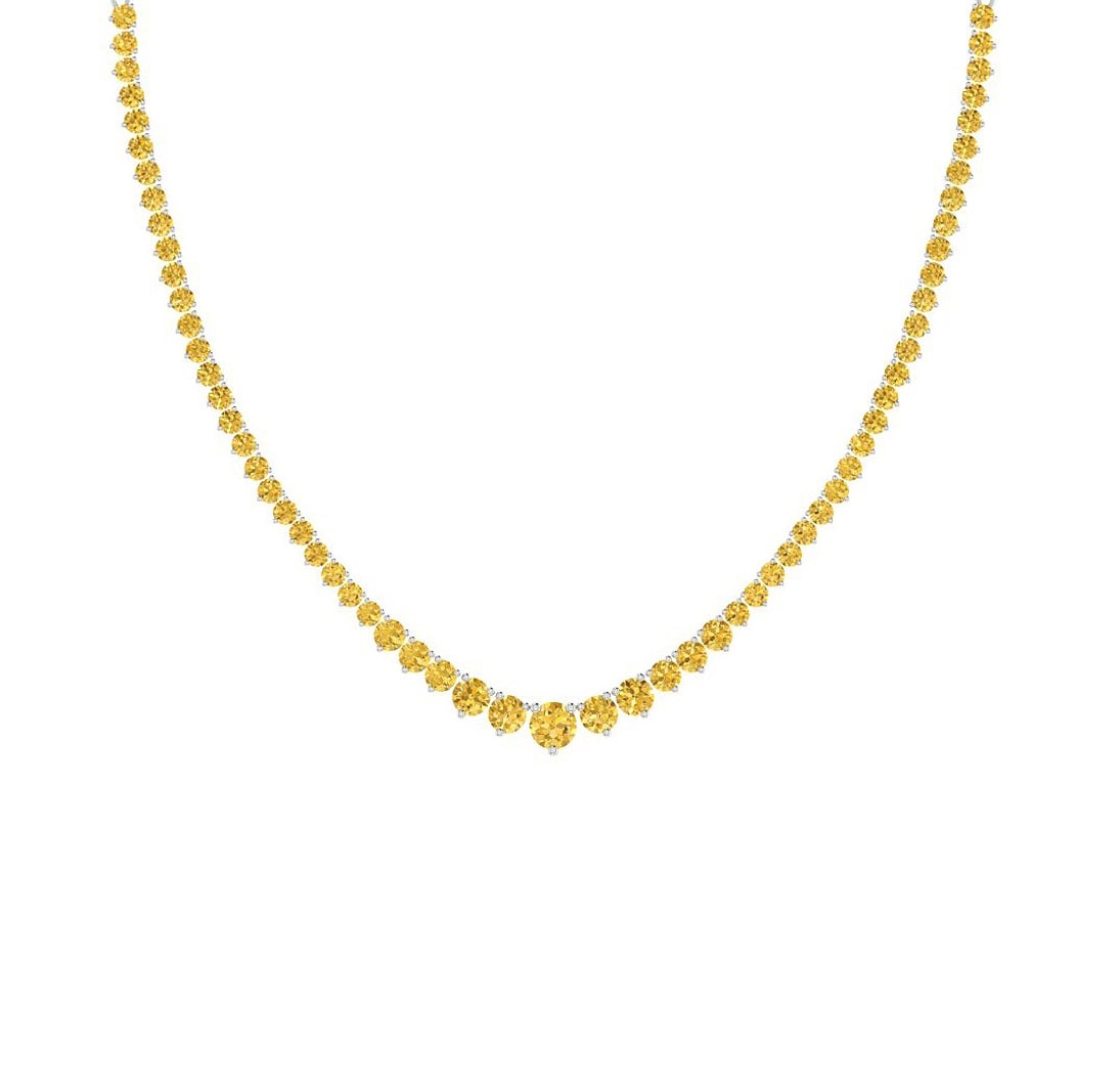 5.63 Ctw i2/i3 Treated Fancy Yellow Diamond 14K White Gold Necklace: Center Diamond Weight : 5.63 Ctw Center Diamond Color : Treated Fancy Yellow Dimaond Center Clarity : i2/i3 Center Stone Setting : Prong Metal Weight : Approx 15.20 Gram 14K White Gold Ladies Fashion