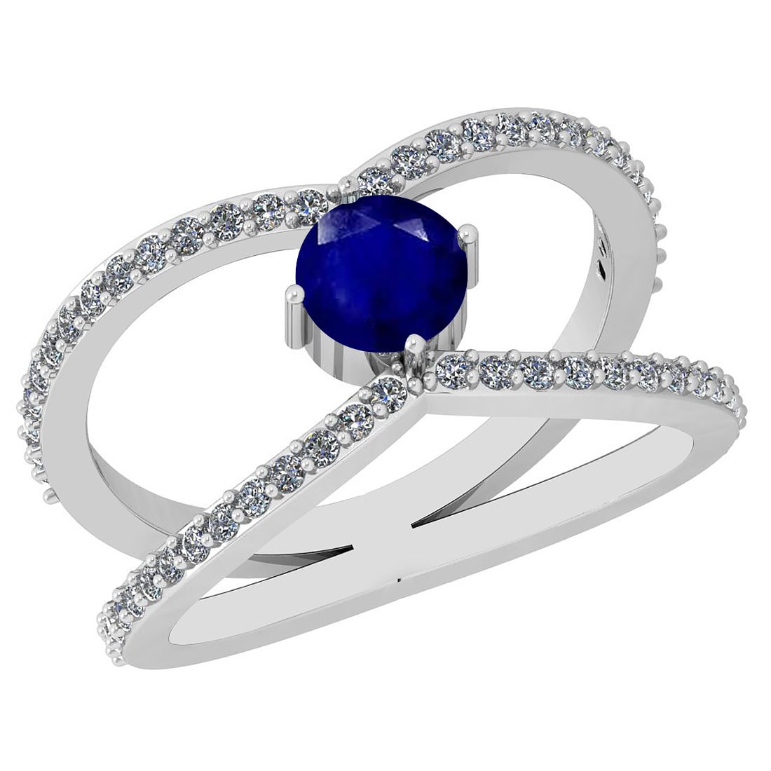 0.88 Ctw I2/I3 Blue Sapphire And Diamond 14K White Gold Ring: Color Stone Weight : 0.50 Ctw (1 Psc Round ) Center Stone Color : Blue Sapphire Center Stone Setting : Prong Side Stone Weight Of Ctw 0.38 Ctw Side Stone Color : J-K Stone Clarity : I2/I3 Stone Settin