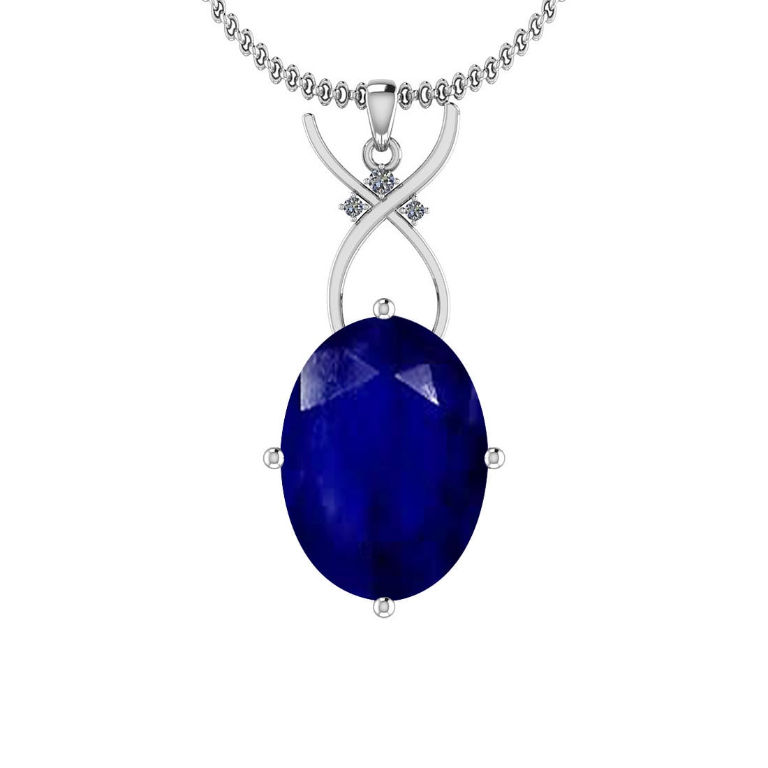 4.06 Ctw I2/I3 Blue Sapphire And Diamond 14K White Gold Pendant: Color Stone Weight : 4.00 Ctw (1 Psc Oval ) Center Stone Color : Blue Sapphire Center Stone Setting : Prong Side Stone Weight Of Ctw 0.06 Ctw Side Stone Color : J-K Stone Clarity : I2/I3 Stone Setting