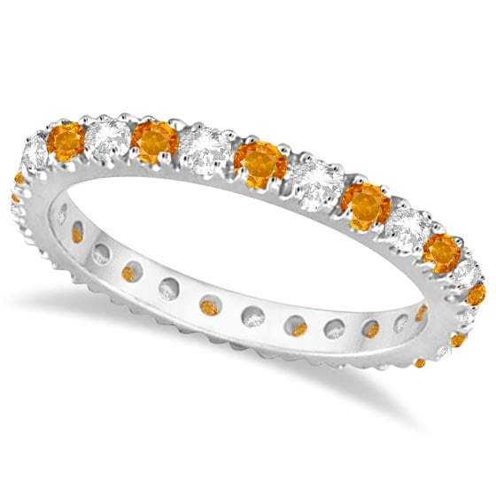 Diamond and Citrine Eternity Ring Guard Band 14K White Gold 1.00 ctw: CENTER STONE; Citrine CENTER STONE CLARITY; CENTER STONE COLOR; Orange CENTER STONE SETTING; Prong SIDE STONE CLARITY; SI SIDE STONE COLOR; J-K SIDE STONE SETTING; Prong ctw OF SIDE STONE: 0.50 SIDE S