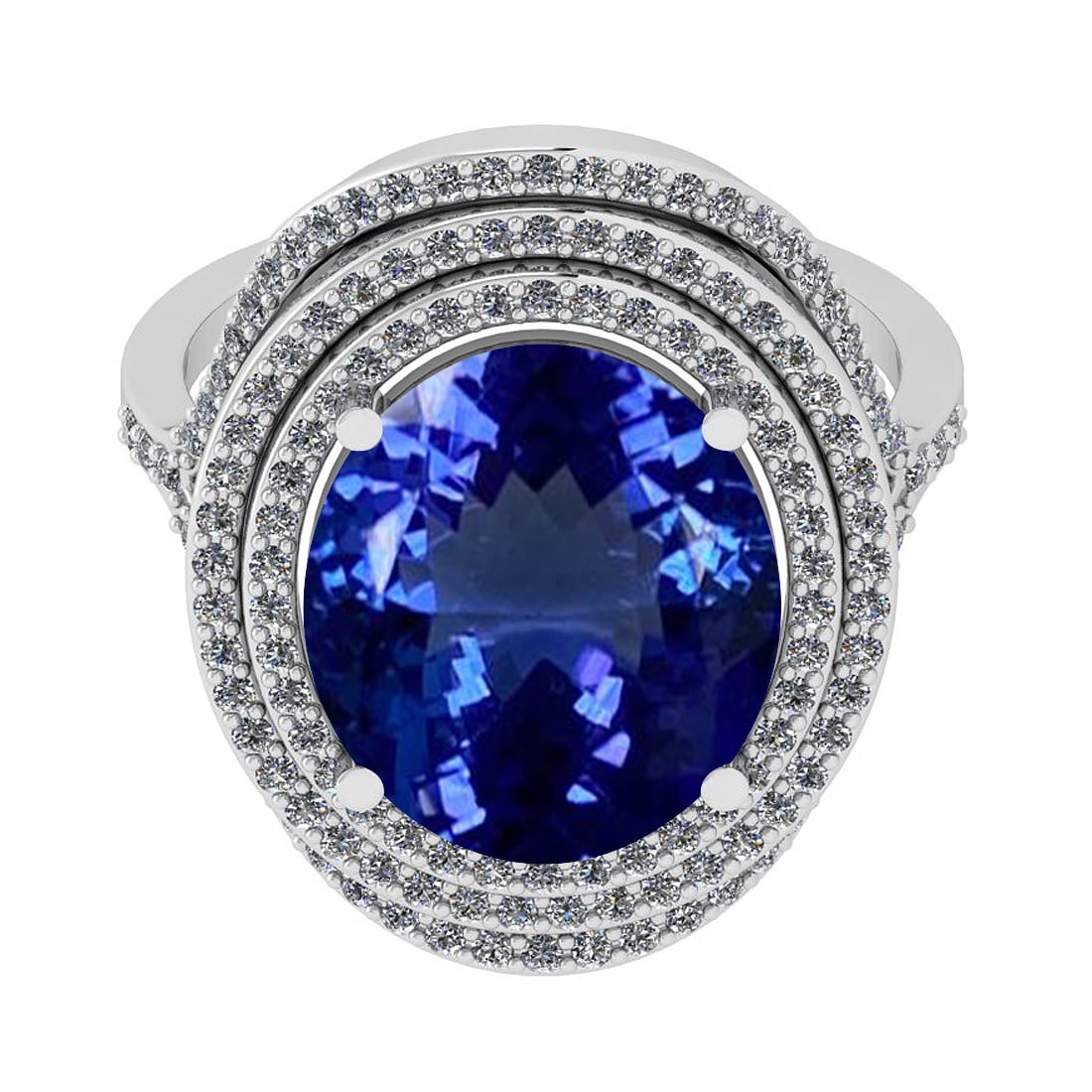 6.52 Ctw VS/SI1 Tanzanite And Diamond 18K White Gold Victorian Style Engage: Center Stone Weight : 5.82 Ctw (Oval Cut) Center Stone Color :-Tanzanite Center Stone Setting : Prong Side Stone Weight Of Ctw 0.70 Ctw Side Stone Color : G-H Stone Clarity : VS/SI1 Stone Setting : Pr