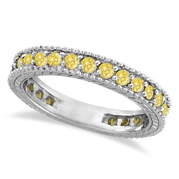 Fancy Yellow Canary Diamond Eternity Ring Band 14k White Gold (1.00ct): METAL TYPE: 14k White Gold ;TOTAL CARAT WEIGHT: 1 ;NAME OF CENTER STONE: Diamond ;CENTER STONE SHAPE: Round ;CENTER STONE CLARITY: SI1-SI2 ;CENTER STONE COLOR: Yellow ;CENTER STONE SETTING: Prong ;CEN