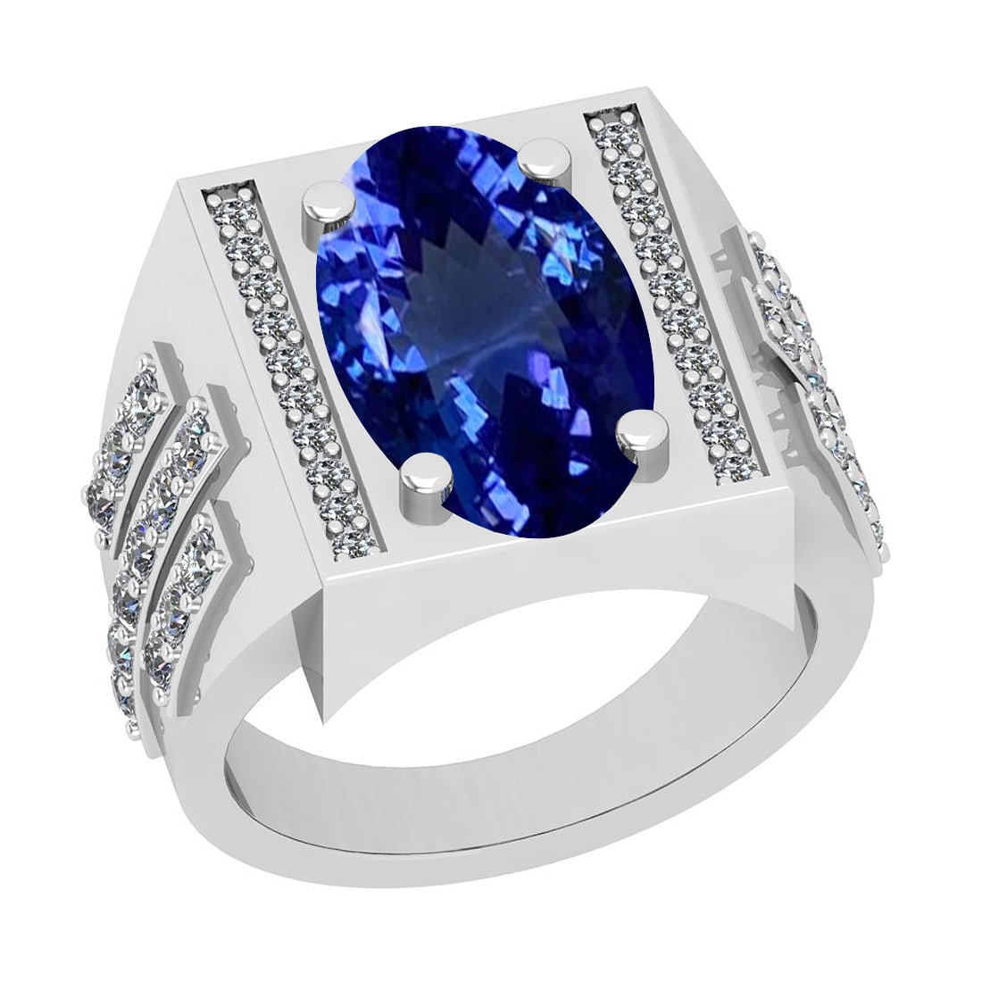 6.58 Ctw VS/SI1 Tanzanite And Diamond 18K White Gold Vintage Style Engageme: Center Stone Weight : 5.82 Ctw (Oval Cut) Center Stone Color :-Tanzanite Center Stone Setting : Prong Side Stone Weight Of Ctw 0.76 Ctw Side Stone Color : G-H Stone Clarity : VS/SI1 Stone Setting : Pr