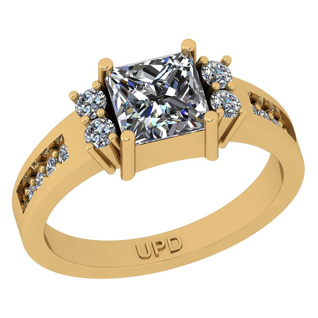1.25 ctw GIA Certified Center StoneDiamond 14K Yellow Gold Engagement Ring: Center Diamond Weight :-1.00 Ctw (Princess Cut) GIA Certified Center StoneCenter Color :- I-J Stone Clarity : SI2/I1 Stone Setting : Prong Side Stone Weight Of Ctw 0.25 ctw Side Stone Color : I-J Ston