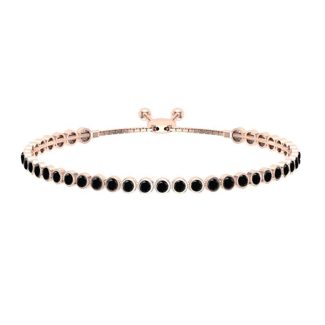 2.07 Ctw i2/i3 Treated Fancy Black Diamond 14K Rose Gold Slide Bracelet: Center Diamond Weight : 2.07 Ctw (Round Cut) Center Diamond Color :- Treated Fancy Black Diamond Center Clarity : I2/I3 Stone Setting : Bezel Metal Weight : Approx 9.00 Gram 14K Rose Gold Slide Bracel
