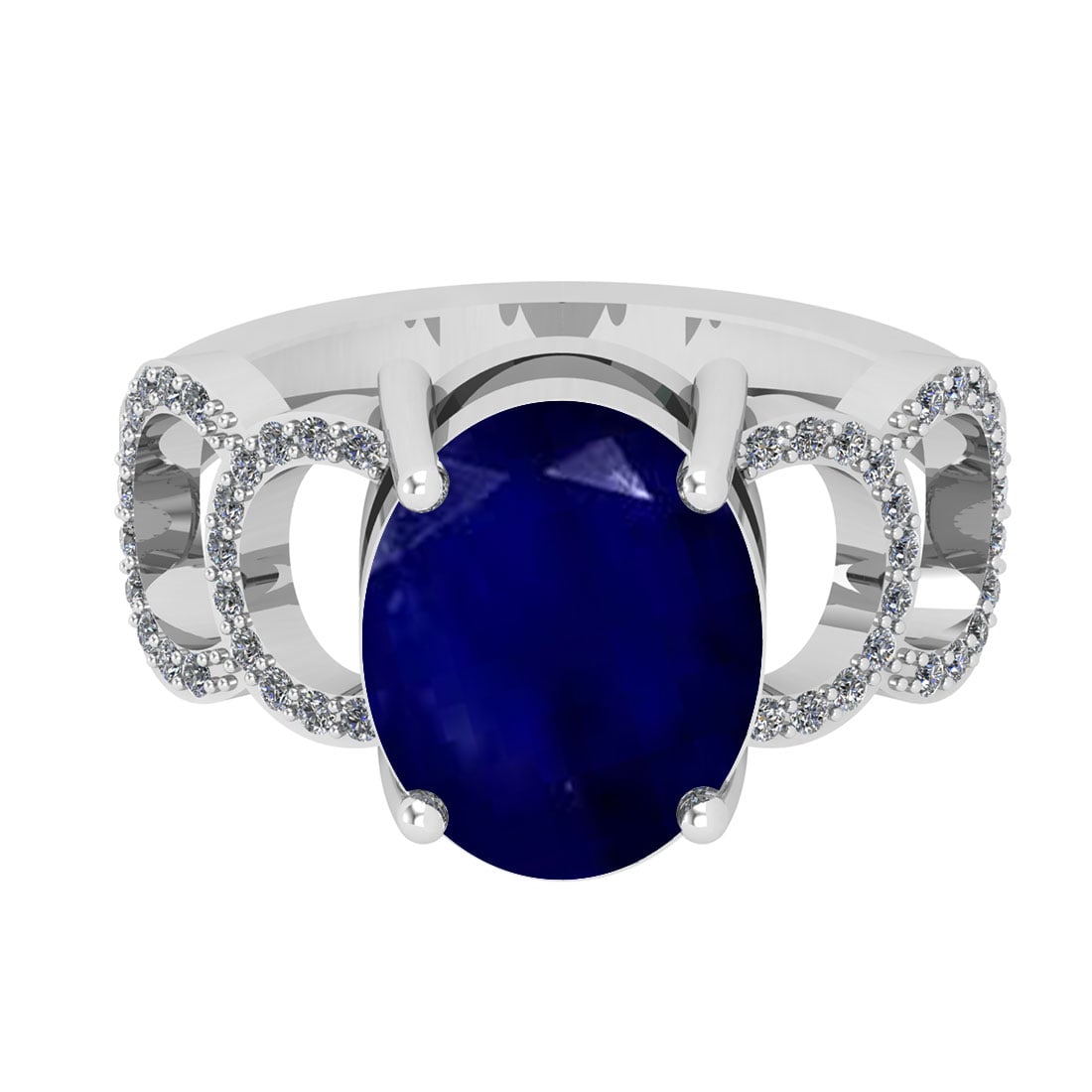 3.22 Ctw SI2/I1 Blue Sapphire And Diamond 14K White Gold Ring: Color Stone Weight : 3.00 Ctw (Oval Cut ) Center Stone Color : Blue Sapphire Center Stone Setting : Prong Side Stone Weight Of Ctw 0.22 Ctw Side Stone Color : J-K Stone Clarity : SI2/I1 Stone Setting