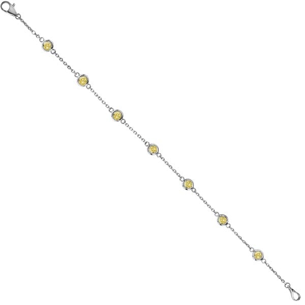 Yellow Station Bezel-Set Bracelet 14K White Gold 1.00ctw: CENTER STONE; Diamond CENTER STONE CLARITY; SI CENTER STONE COLOR; Yellow CENTER STONE SETTING; Bezel SIDE STONE CLARITY; SIDE STONE COLOR; SIDE STONE SETTING; ctw OF SIDE STONE: SIDE STONE QUALITY; #