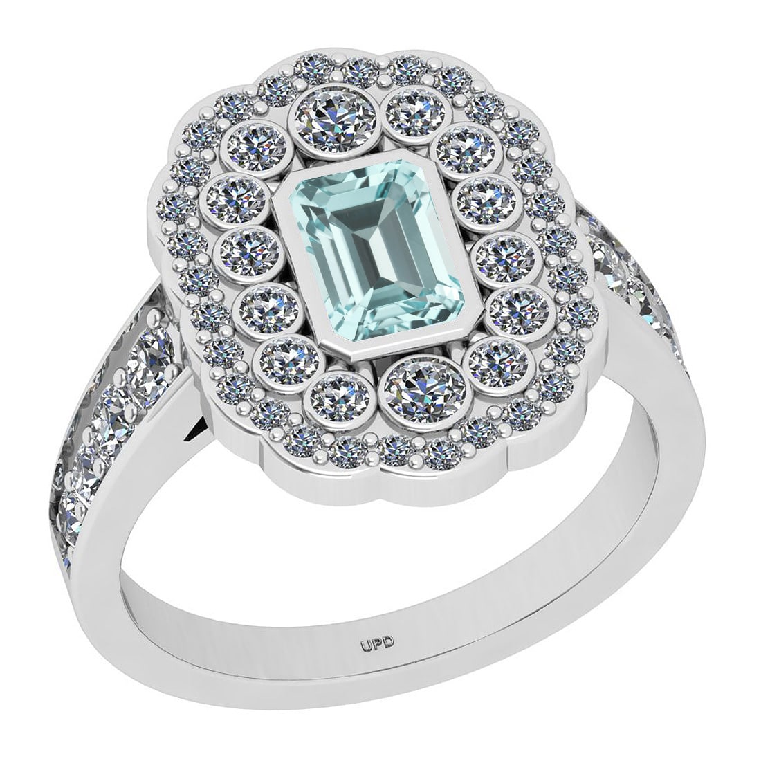 1.64 Ctw SI2/I1 Aquamarine And Diamond 14k White Gold Ring: Center Stone Weight : 0.53 Ctw (Emerlald Oct Cut) Center Stone Color :-Aquamarine Center Stone Setting : Prong Side Stone Weight Of Ctw 1.11 Ctw Side Stone Color : J-K Stone Clarity : SI2/I1 Stone Set