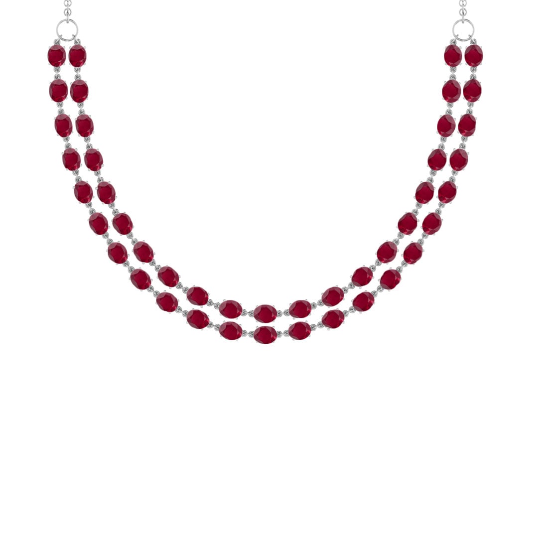 50.60 Ctw Ruby 14K White Gold Double layer Necklace: Center Stone Weight : 50.60 Ctw ( Oval Cut) Center Stone Color :-Ruby Stone Setting : Prong Metal Weight : Approx 34.20 Gram 14K White Gold Double layer Necklace Size :- 18 Inches #PAPPS67592v7