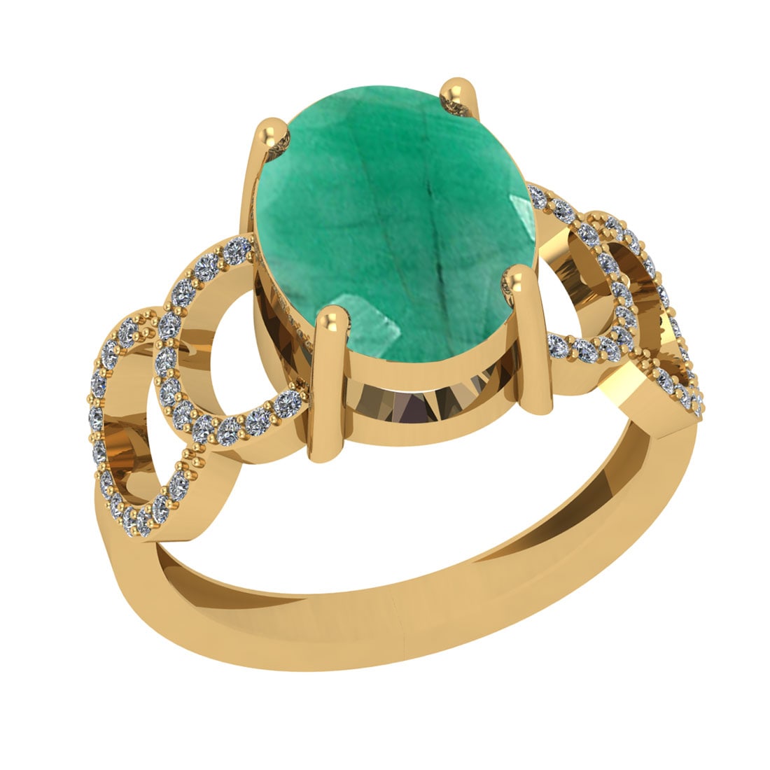 3.22 Ctw SI2/I1 Emerald And Diamond 14K Yellow Gold Ring: Color Stone Weight : 3.00 Ctw (Oval Cut ) Center Stone Color : Emerald Center Stone Setting : Prong Side Stone Weight Of Ctw 0.22 Ctw Side Stone Color : J-K Stone Clarity : SI2/I1 Stone Setting : Pron