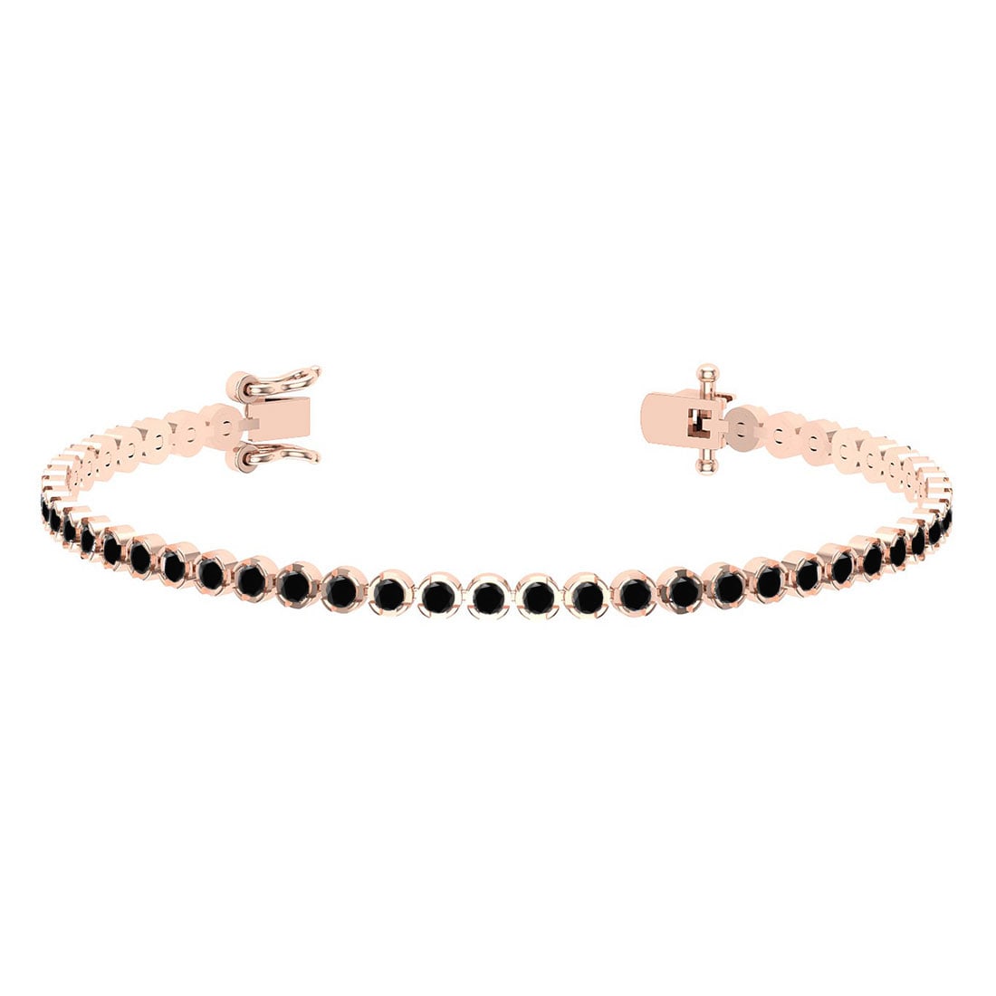 2.60 Ctw i2/i3 Treated Fancy Black Diamond 14K Rose Gold Bracelet: Center Diamond Weight : 2.60 Ctw (Round Cut) Center Diamond Color :- Treated Fancy Black Diamond Center Clarity : I2/I3 Stone Setting : Prong Metal Weight : Approx 7.90 Gram 14K Rose Gold Bracelet #PA