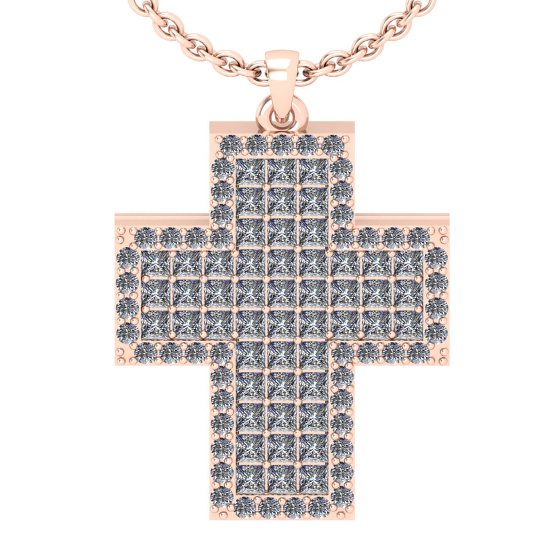 2.65 Ctw SI2/I1 Diamond 14K Rose Gold Cross Pendant Necklace: Total Diamond Weight : 2.65 Ctw (Princess & Round Cut) Color : J-K Setting : Prong Stone Clarity : SI2/I1 Metal Weight : Approx 5.50 Gram 14K Rose Gold Cross Pendant Necklace #PAPPS91473v7