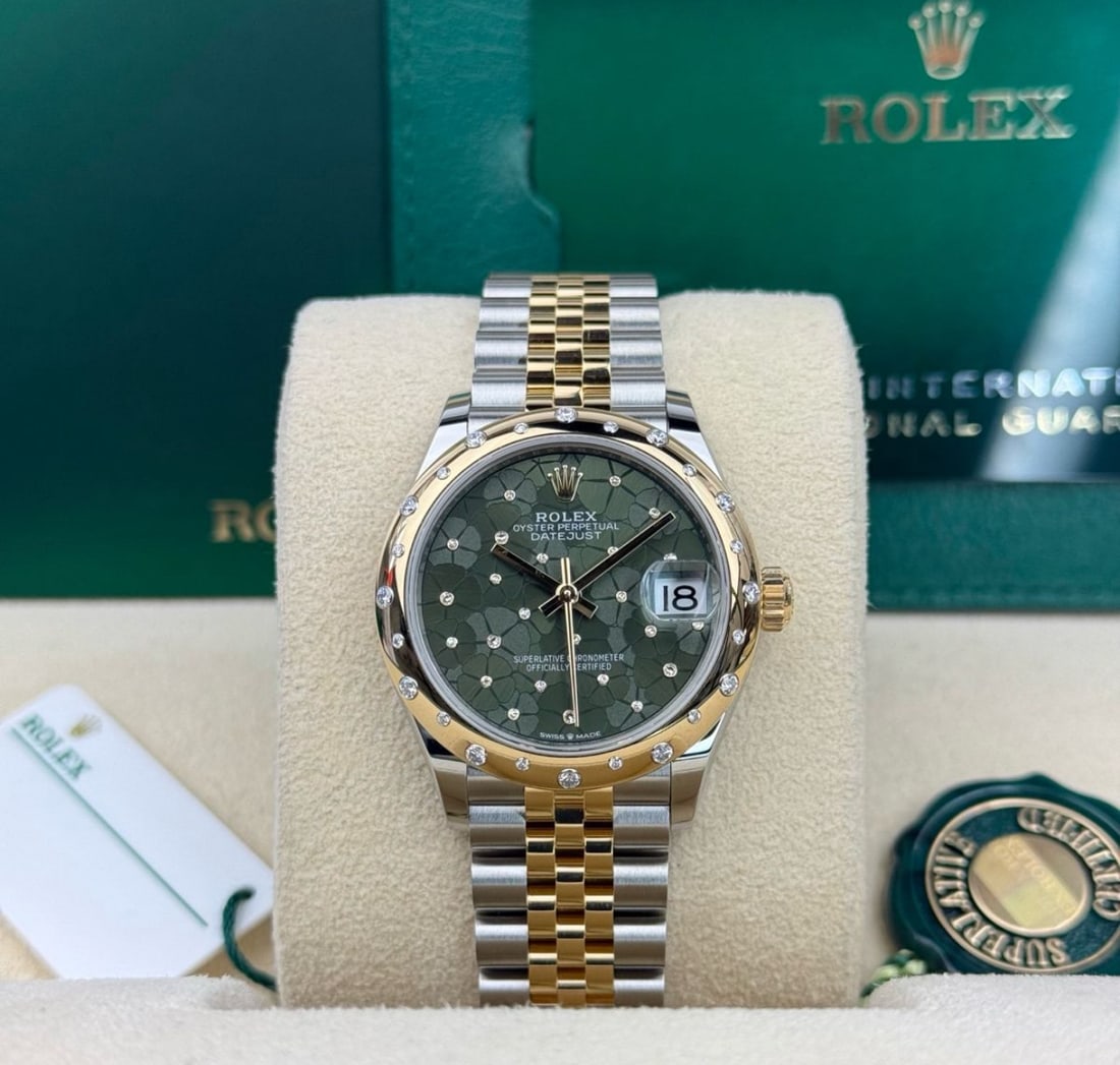 31mm Green Floral Dial Oysterperpetul Datejust Rolex Ref 278343rbr Comes wi: 31mm Green Floral Dial Oysterperpetul Datejust Rolex Ref 278343rbr Comes with Box & Papers #PAPPS23505v15